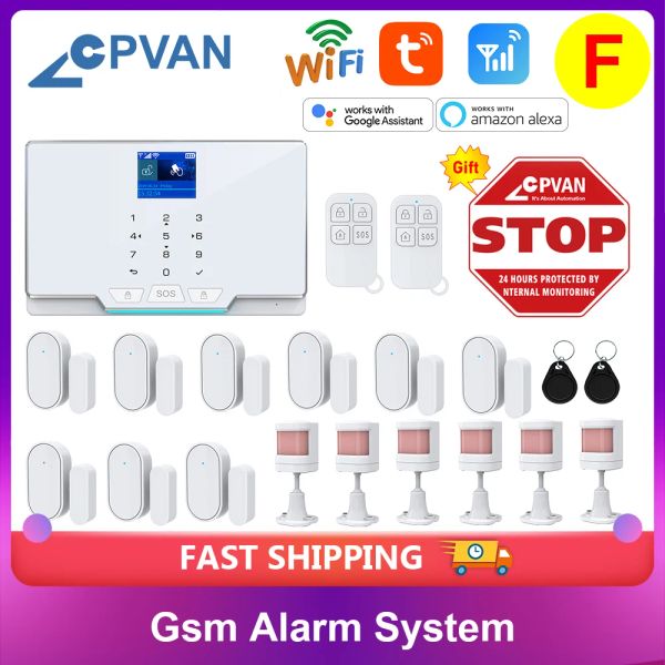 Kits Tuya Smart WiFi GSM Alarm System 11 Idiomas 433MHz Alarma de seguridad de ladrones de hogares con detector de sensores de movimiento Alexa