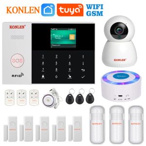 Kits Tuya Smart WiFi GSM -alarmsysteem Wireless Wired Security Home met camera SOS RFID Siren Pir Motion Deur Sensor Smoke Detector
