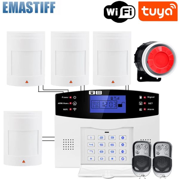 Kits Tuya Smart WIFI GSM Sistema de alarma de seguridad funciona con Alexa Home Burglar Detector de movimiento por cable Sensor de ventana de puerta de humo Cámara IP