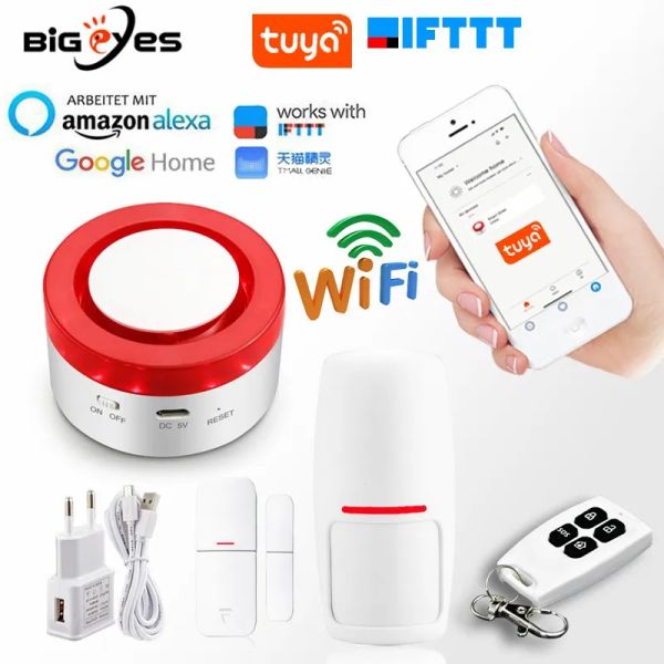 Kits Tuya Smart WiFi Home Security Alarm System Gateway Wireless Wireles Wireles Wired Alarm System Fonction avec Alexa Google Home IFTTT Contrôle vocal