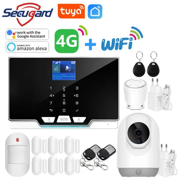 Kits TUYA WiFi 4G Système d'alarme GSM Système tactile Host 433MHz Detecteur sans fil Smart Life Contrôle de la maison ALARME DE SÉCURITÉ DU CALLAIRE