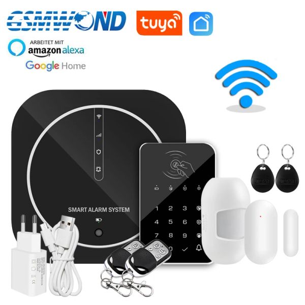 Kits Tuya Wifi System de alarma GSM Smart Home Security Protection Alarma 11 Soporte de conmutación de idioma Alexa Google Asistente