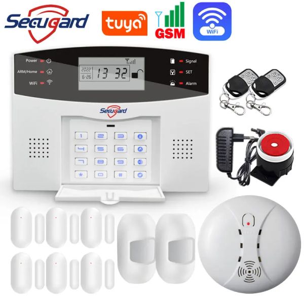 Kits Tuya Wifi GSM Sistema de alarma de hogar LCD LCD 433MHz Sensor cableado inalámbrico Smart House Security Host Soporte Alexa Google