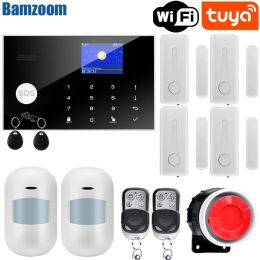 Kits Tuya WiFi GSM Home Burglar Alarm System 433MHz Detector Alarmondersteuning GSM Sim Card Voice Intercom WiFi Tuyasmart Smart Life App