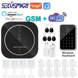 Kits Tuya WiFi GSM Home Burglar Beveiliging Alarm Systeem Deur Sensor Zwart wachtwoord Keyboard Smart Life App Compatibel Alexa Google Home