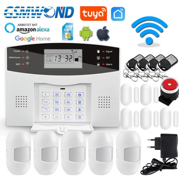 Kits Tuya Wifi GSM Sistema de alarma inteligente Protección de seguridad para el hogar Alarma Puerta inalámbrica Sensor de humo Smart Life Alexa Voice Control