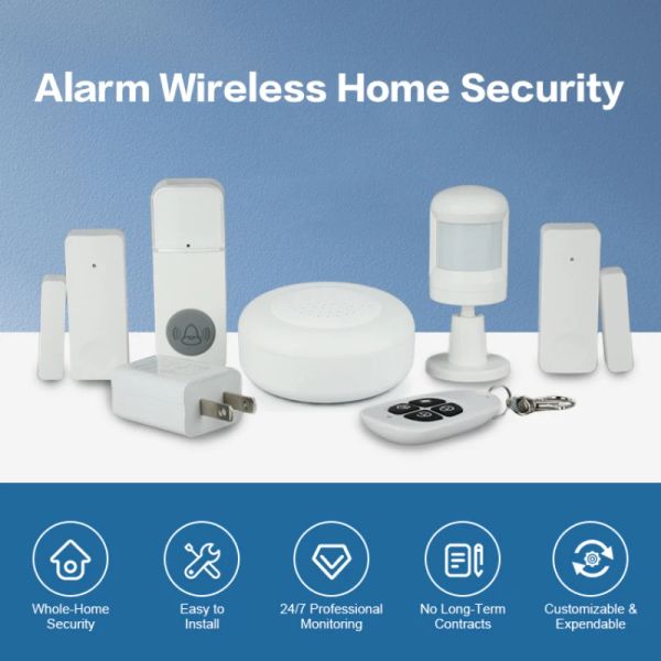 Kits Tuya WiFi Home Security Alarm Motion Motion Capteur de porte de porte IR Station de base d'alarme Remote sans fil pour Alexa Google Assistant