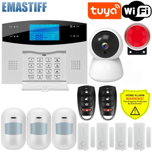 Kits Tuya WiFi PSTN GSM IOS Android App Wired Wired Home Security Alarm System Interphone Remote Control Kit de capteur de sirène autodiale