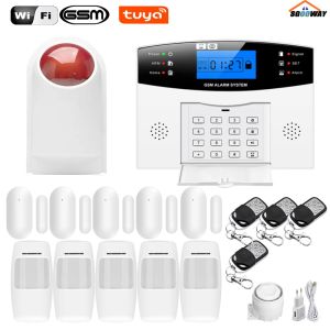 Kits tuya wifi seguridad inalámbrica doméstica sistema de alarma gsm control remoto dial de dial de humo del sensor de puertas de la puerta sensor de sirena