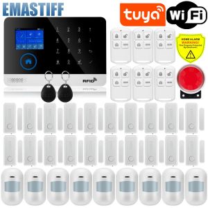 Kits Tuya Wireless Wire Home WiFi GSM Home Security with Motion Detector Capteur Ballowing Alarm System Contrôle Application Contrôle Alexa