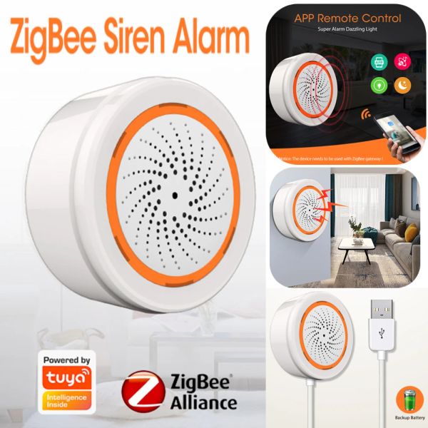 Kits Tuya Zigbee Siren Light Alarma de luz 90dB Sensor de volumen Alarma inteligente Aplicación Control remoto para el sistema de protección de seguridad para el hogar