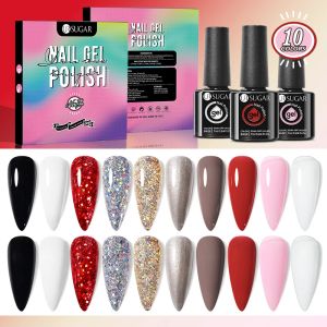 Kits Ur Sugar 10PCS/Kits Gel Nagel Polish Set Spring Summer Glitter Pink Red Color Series Soak Off UV Led Nail Art Varnish Manicure