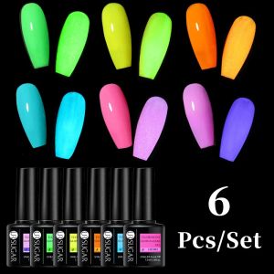 Kits ur azúcar 6/8/10pcs neón gel de uñas luminoso juego en un kit de manicura de gel de gel LED de LED LED de fluorescente oscuro fluorescente