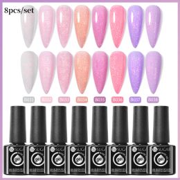 Kits ur sucre 6 / 8pcs / set gel gel polonais rose paillettes couleurs de printemps en caoutchouc semi-permanent trempage de gel de gel d'art à ongles LED LED