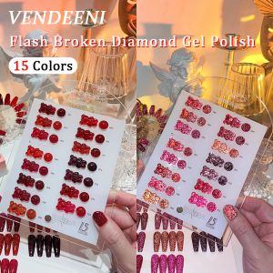 Kits Vendeeni 15 kleuren Rode flits gebroken diamant gel nagellakset Glitter UV LED Soak Off gelnis Reflecterend glanzende glanzende gellak