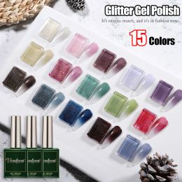 Kits Vendenei 15 couleurs / ensemble Glitter Gel Rigoux de ongles poudre d'or brillant UV FEAK OFF GEL VARNAN MANICURE GEL EN Nail Art Lacquer 15 ml