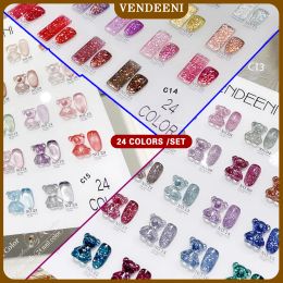 Kits Vendenei 24 couleurs / ensemble transparent brisé diamant scintillant de chat pour l'œil de gel de ongle trempage de gel à ongles magnétique LED UV Varnis