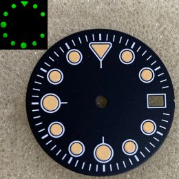 Kits Watch Accessories 28,5 mm Watch Dial Green Luminous Marks Datum Window Black Watch Faces Fit Japan NH35/ NH36 Automatische beweging