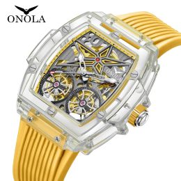 Kits Watches Men ONOLA Luxury Fashion Plastic Transparent transparent creux Full Automatic Mécanical Watch for Men Tamesproof Clock
