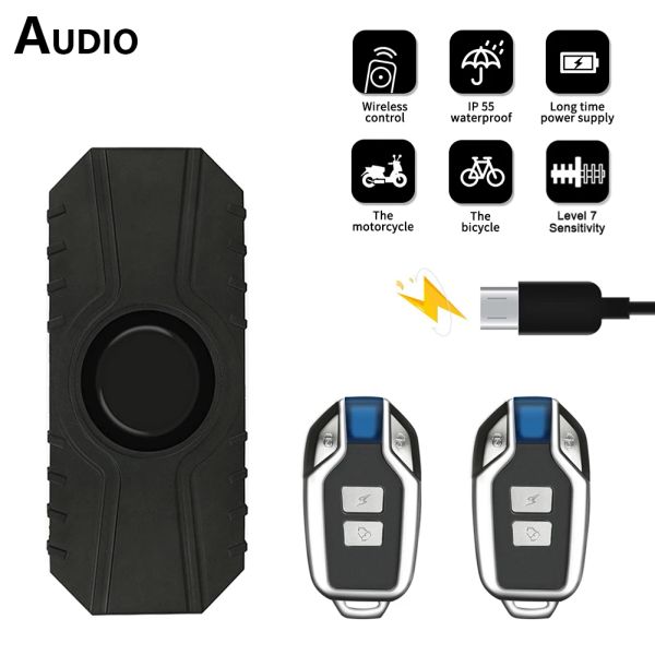 Kits alarme de vélo étanche à charge USB Motorcycle électrique Sécurité du vélo anti-fil perdu le détecteur de vibration de télécommande sans fil alarme