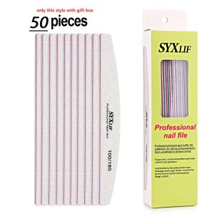 Kits Files de ongles en gros 100 180 File de ongles professionnels papier de verre épais fichiers de ongles tampon Half Moon Nail Tool 50pc / Lot Japon