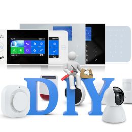 Kits WiFi Inbreker Alarmsysteem kan worden aangepast Ondersteuning Tuya Smart App Home Security Kits Smoke Door Sensor Smoke PIR Motion Detector