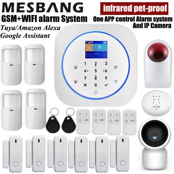 Kits WiFi GSM Home Fambular Security Alarm System Wireless Antipet Motion Detector Tuya Alexa App Camera IP Camera Russian France Spainsh