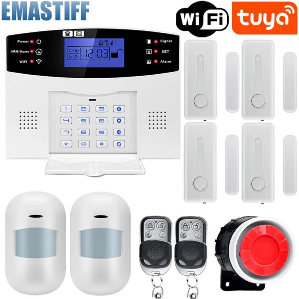 Kits WiFi Système d'alarme de sécurité domestique GSM avec détecteur de capteur de mouvement câblé sans fil Alarme de cambrioleur pour Tuya App Garden Home Alarm