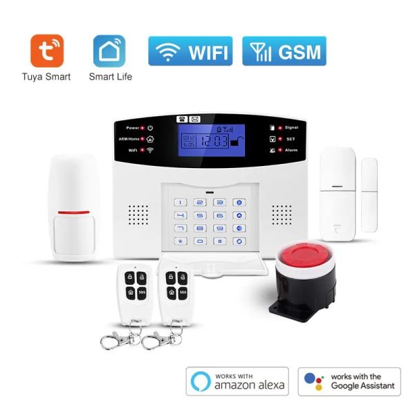 Kits WiFi GSM Home Security Protection Smart Alarm System LCD Screen Burglar Kit Tuya App Remote Control Arm et Désarm Support Alexa