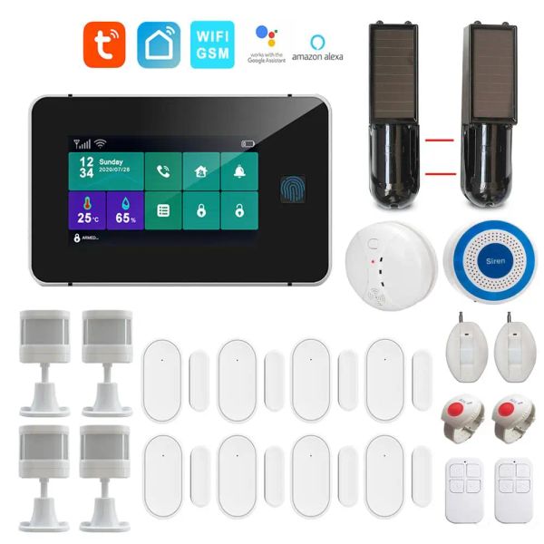 Kits WiFi GSM Tuya SmartLife App Intelligent Home Burglar Alarm System 4,3 pouces Touch Pannel Support Google Home Alexa