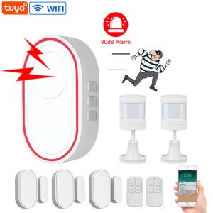 Kits WiFi Home Security Alarm System Tuya App Remote Control 433MHz Draadloze PIR Motion Detector Door Sensor Antitheft Alarm System
