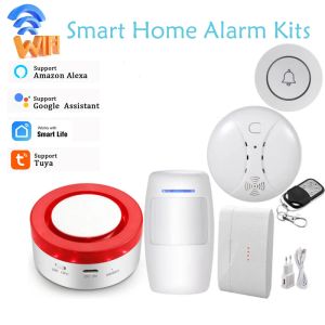 Kits WiFi Tuya Smart Home Strobe Flash Sirren Alarm Wireless 433 Pir Motion Capteur de porte Détecteur de porte pour la sécurité du système de protection de sécurité à domicile