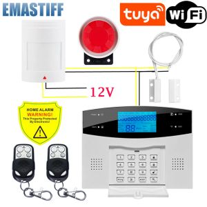 Kits WiFi Wiless Wireless Wire GSM Home Security Alarm System with Motion Capteur Détecteur de fumée pour Tuya Smart Life App Works Alexa Google