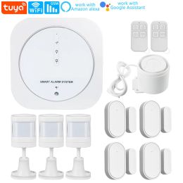 Kits Système d'alarme de sécurité à domicile sans fil 2,4 GHz WiFi Smart Tuya Contrôle de la porte de mouvement PIR sans fil Capteur de porte facile à installer