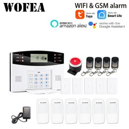 Kits WOFEA IOS Android Tuya Smart LifeApp Control Wireless Home Security WiFi GSM Alarm System Two Way Intercom SMS Kennisgeving voor stroom