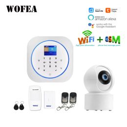 Kits WOFEA Smart Home Security 2 In 1 Wireless WiFi GSM -alarmsysteem Werk met App Touch Keyboard LCD RFID Tag Control Alexa