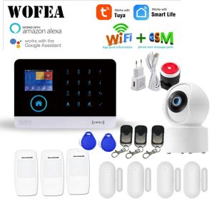 Kits Wofea Wireless WiFi GSM Alarm System RFID Burglar Security LCD Touch Keyboar Tuya Smart SmartLife App Work Alexa Google Home