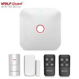 Kits WolfGuard DIY SMART 2.4G WiFi Home Security Alarm Inbrekende systeem Deursensor PIR Motion Detector 433MHz Huisveiligheidskit