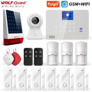 Kits WolfGuard WiFi GSM LCD Home Alarm Beveiligingssysteem Tuya App Control 11 Talen Diy Camera Solar Siren Pir Detector Door Sensor