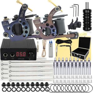 Kits YUELONG Complete Tattoo Kits met 2 stuks Coils Tattoo Machinegeweren Voeding Voetpedaal Naalden voor Tattoo Kit Supplies