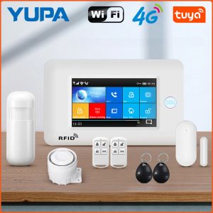 Kits Yupa 4G Touchscreen Smart Home Burglar Security Alarm Systems 433MHz Tuya Wireless WiFi met sirene rookdetector deursensor
