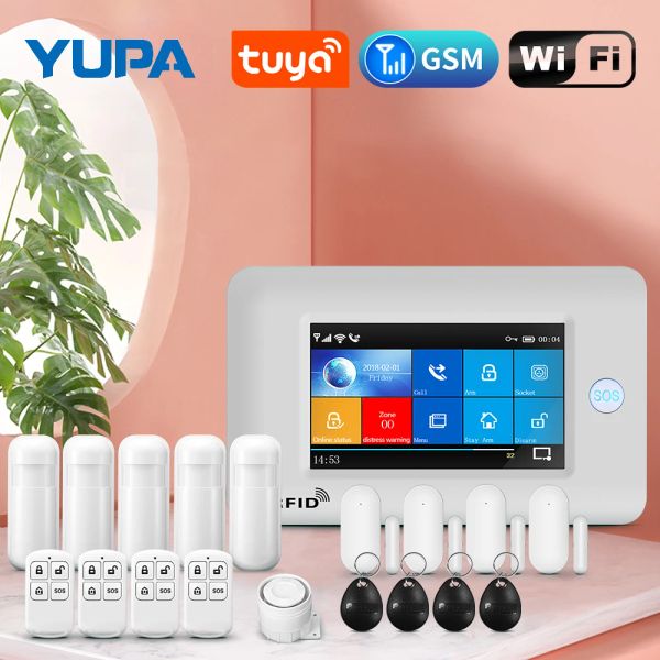 Kits yupa cambrioleur du système d'alarme de sécurité domestique de 4,3 pouces pantalon tactile wifi gsm sans fil avec capteur de mouvement tuya application compatible avec alexa