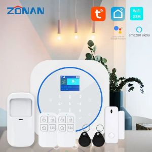 Kits Zonan G12 Tuya WiFi GSM Wireless Alarm System Beveiligingsbeveiliging App Control Smarthome Safety Alarm Kit Werk met Alexa Google