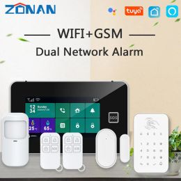 Kits Zonan G60B Wifi GSM Home ladrón Sistema de alarma de seguridad Keypad de toque inalámbrico Tuya Detector de movimiento de control remoto de la aplicación SmartLife
