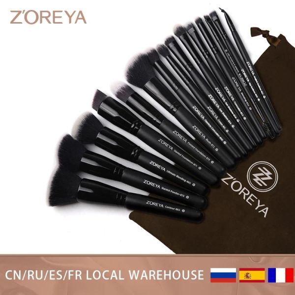 Kits zoreya 7/15pcs cepillos de maquillaje negro conjunto de sombras de ojos de sombra polvo base corrector cosmético cepillo de maquillaje mezclas herramientas de belleza