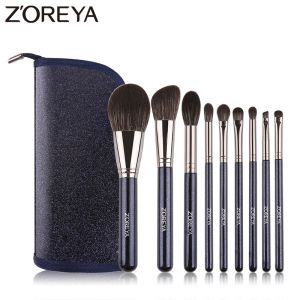 Kits zoreya marque super doux cheveux synthétiques poudre de poudre de maquillage bleu kit de maquillage bleu blush blush mélange des brosses d'ombre à paupières set 9pcs