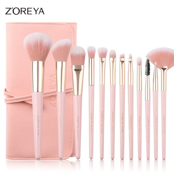 Kits zoreya maquillage pinceaux 12pcs maquillage rose poudre en poudre de fond de teneur à paupières fondation de fond de calendrier mélange