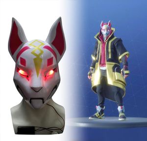 Kitsune Fortniter Mask Drift Fox avec LED Light Battle Royale Full Face Halloween Party Mask Sell Costume Cool Mask8525883