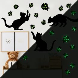 Kitten Capture Night Light Insect Wall Stickers Bedroom Living Room Children's House Home Decorative Fluorescent Wall Painting PVC