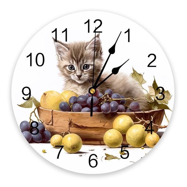 Moraire de fruits de chaton Horloge murale grande cuisine moderne pour manger des horloges murales rondes chambre à coucher